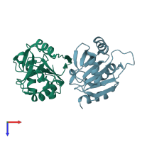 PDB entry 3me8 coloured by chain, top view.