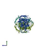 PDB entry 3mel coloured by chain, side view.