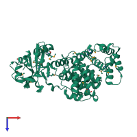 PDB entry 3mem coloured by chain, top view.