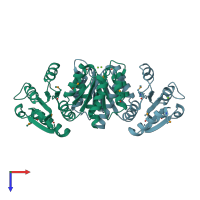 PDB entry 3mf4 coloured by chain, top view.