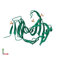PDB entry 3mf6 coloured by chain, front view.