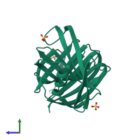PDB entry 3mf9 coloured by chain, side view.