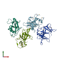 PDB entry 3mfb coloured by chain, front view.