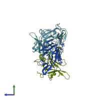 PDB entry 3mfb coloured by chain, side view.
