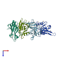 PDB entry 3mfb coloured by chain, top view.