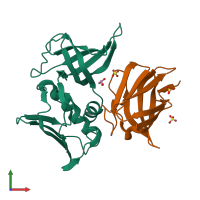 PDB entry 3mfg coloured by chain, front view.