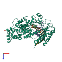 PDB entry 3mfh coloured by chain, top view.