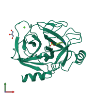 PDB entry 3mfj coloured by chain, front view.