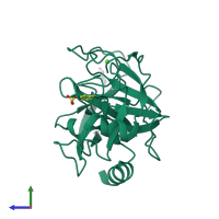 PDB entry 3mfj coloured by chain, side view.