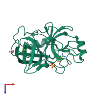 PDB entry 3mfj coloured by chain, top view.