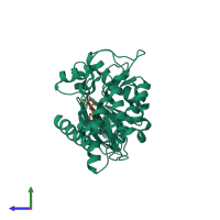PDB entry 3mfs coloured by chain, side view.