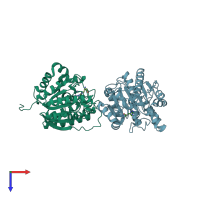 PDB entry 3mfv coloured by chain, top view.