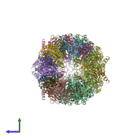 PDB entry 3mg8 coloured by chain, side view.
