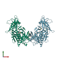 PDB entry 3mga coloured by chain, front view.