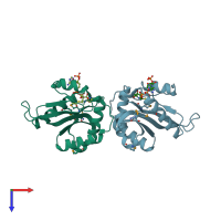 PDB entry 3mgd coloured by chain, top view.