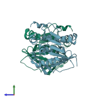 PDB entry 3mgk coloured by chain, side view.