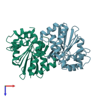 PDB entry 3mgk coloured by chain, top view.