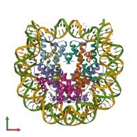 PDB entry 3mgp coloured by chain, front view.