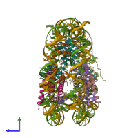 PDB entry 3mgq coloured by chain, side view.