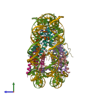 PDB entry 3mgr coloured by chain, side view.