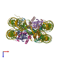 PDB entry 3mgr coloured by chain, top view.