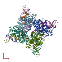 PDB entry 3mgv coloured by chain, front view.