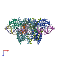 PDB entry 3mgv coloured by chain, top view.