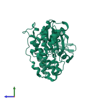 PDB entry 3mgy coloured by chain, side view.