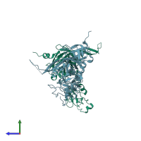PDB entry 3mh4 coloured by chain, side view.