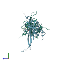 PDB entry 3mh5 coloured by chain, side view.