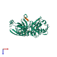 PDB entry 3mh7 coloured by chain, top view.