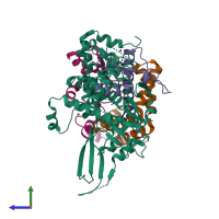 PDB entry 3mhh coloured by chain, side view.
