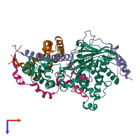 PDB entry 3mhh coloured by chain, top view.