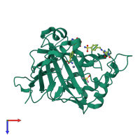 Monomeric assembly 1 of PDB entry 3mhi coloured by chemically distinct molecules, top view.