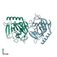 PDB entry 3mhj coloured by chain, front view.