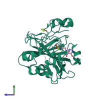 PDB entry 3mhl coloured by chain, side view.
