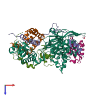 PDB entry 3mhs coloured by chain, top view.