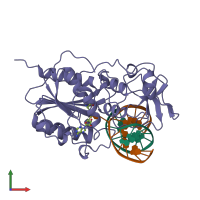 PDB entry 3mht coloured by chain, front view.