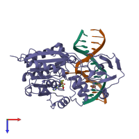 PDB entry 3mht coloured by chain, top view.