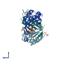 PDB entry 3mhy coloured by chain, side view.