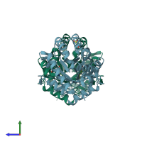 PDB entry 3mi2 coloured by chain, side view.