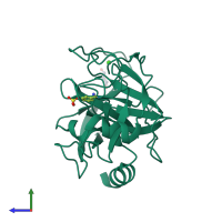 PDB entry 3mi4 coloured by chain, side view.