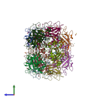 PDB entry 3mi5 coloured by chain, side view.