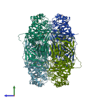 PDB entry 3mi6 coloured by chain, side view.