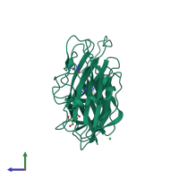 PDB entry 3mic coloured by chain, side view.