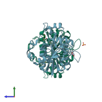 PDB entry 3mii coloured by chain, side view.