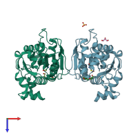 PDB entry 3mii coloured by chain, top view.