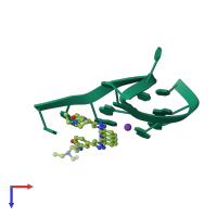 PDB entry 3mij coloured by chain, top view.