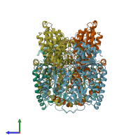 PDB entry 3min coloured by chain, side view.