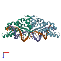 PDB entry 3mip coloured by chain, top view.